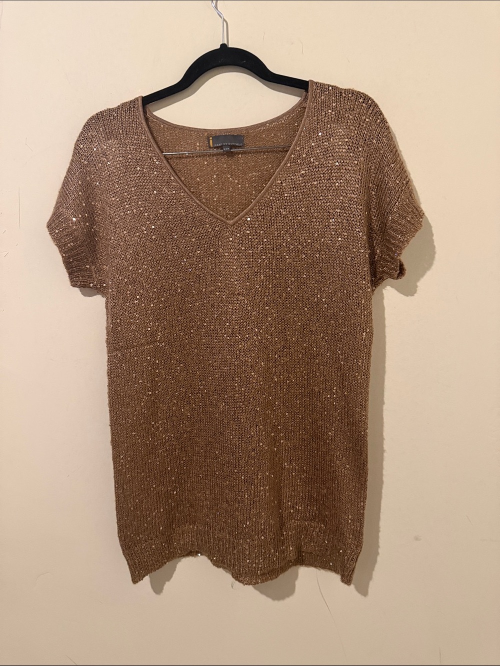 Buffalo  Metallic Knit V-Neck Top - Brown Size Small